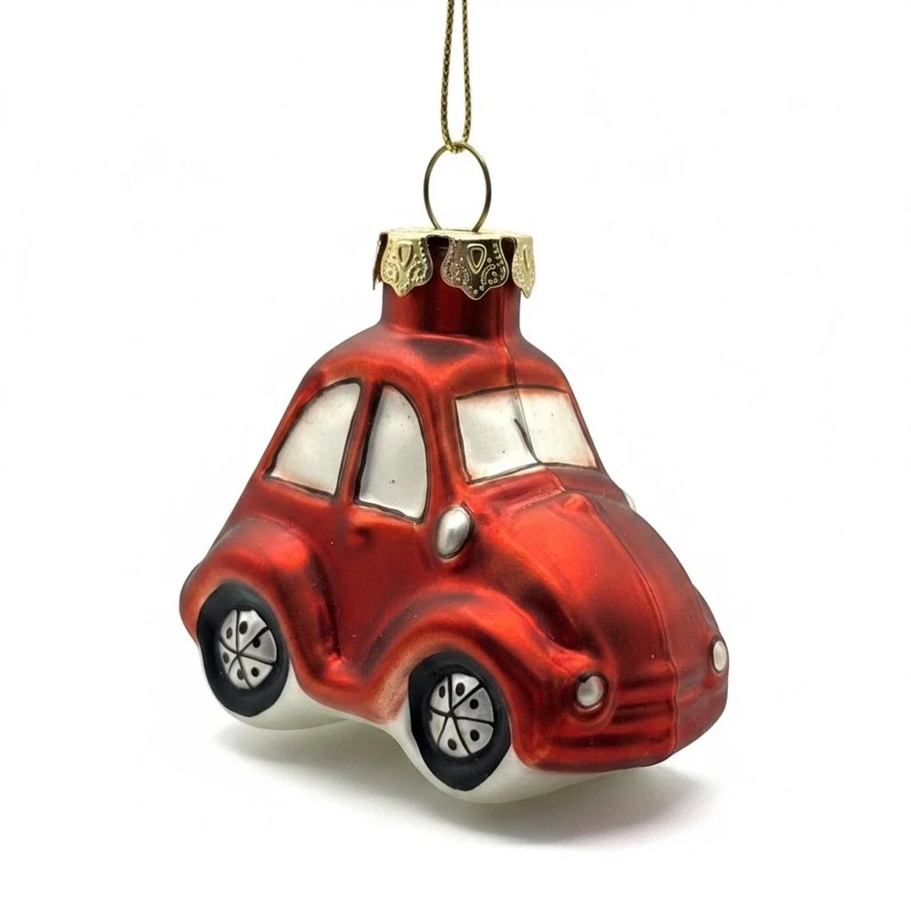 Vintage Hand Blown Mercury Glass Volkswagen Beetle Christmas Ornament Red VW